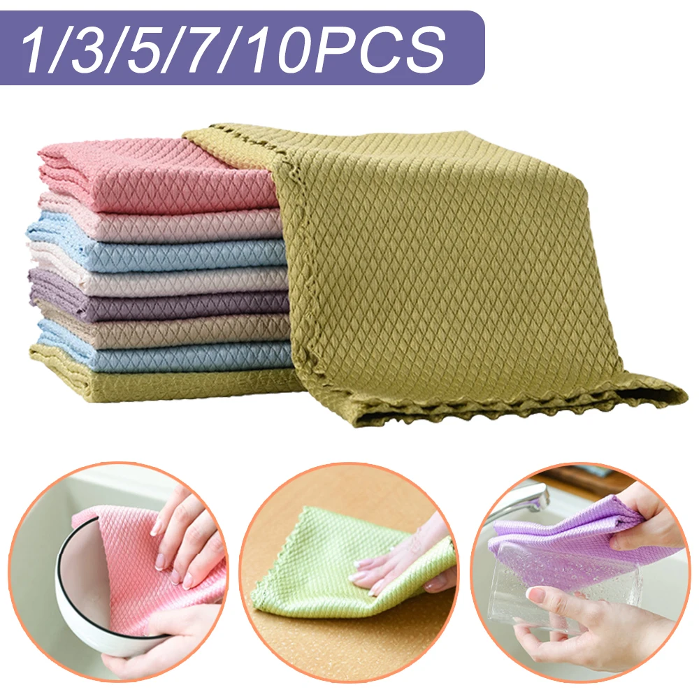

Efficient Microfiber Cleaning Cloth Anti-grease Wiping Rag Super Absorbent Towel Home Washing Dish Kitchen Cleaning Towel