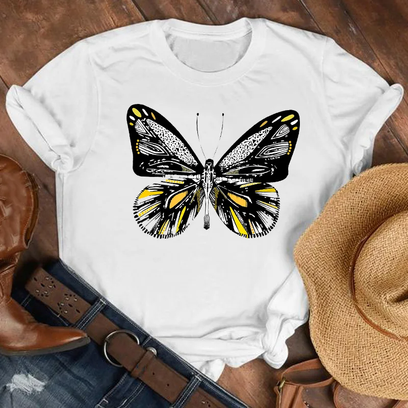

Women Lady Cartoon Butterfly Floral Elegant 2021 Fall Autumn Shirt Clothes Tshirt Tee Womens Top Female Print T Graphic T-shirt