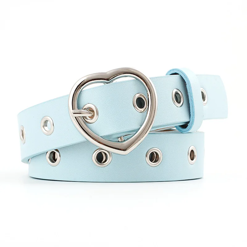 

2021 Fashion All-Match Pin Buckle Belt Creative Style Heart Buckle Air Hole Belt Korean Casual Ladies Decoration Pants Belt