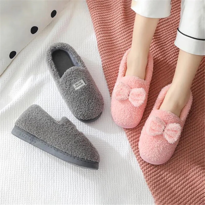 

Solid Color Warm Cotton Shoes Women Mens Soft Plush Home Slippers Indoor Outdoor Round Toe Cotton Slippers Couple Winter Shoes