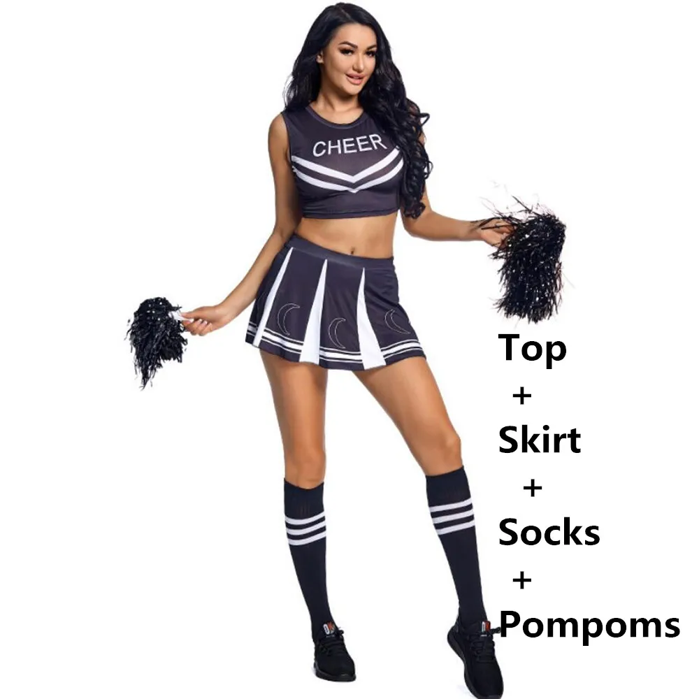 

Сексуальный очаровательный костюм школьницы для чарлидинга униформа для взрослых женщин для косплея юбка-Топ носки с помпонами