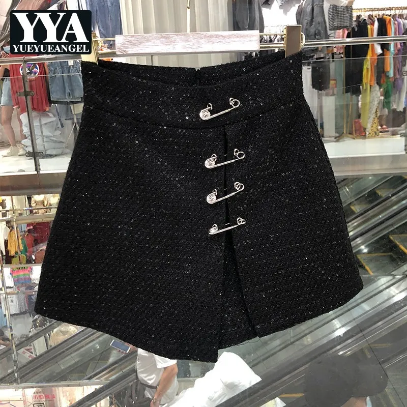 

Women Autumn New OL Elegant Tweed Shorts 2021 Fashion Sequins Skirts Shorts Street Designer Ladies Casual Black Shorts S-L