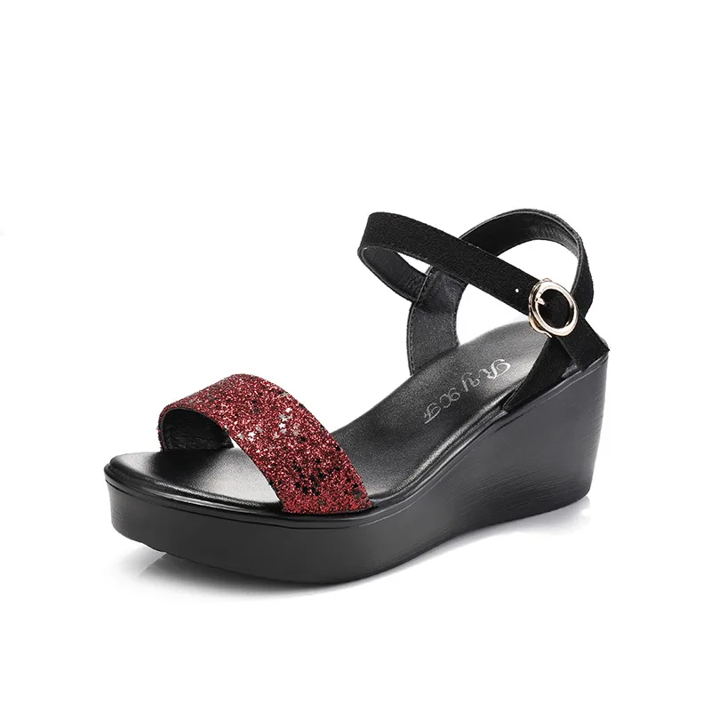 

High heeled shoes fashion Sequin thick bottom muffin size women's shoes