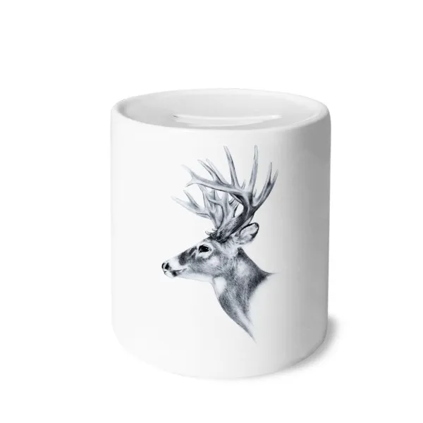 

Sketch Deer Black White Money Box Saving Banks Ceramic Coin Case Kids Adults