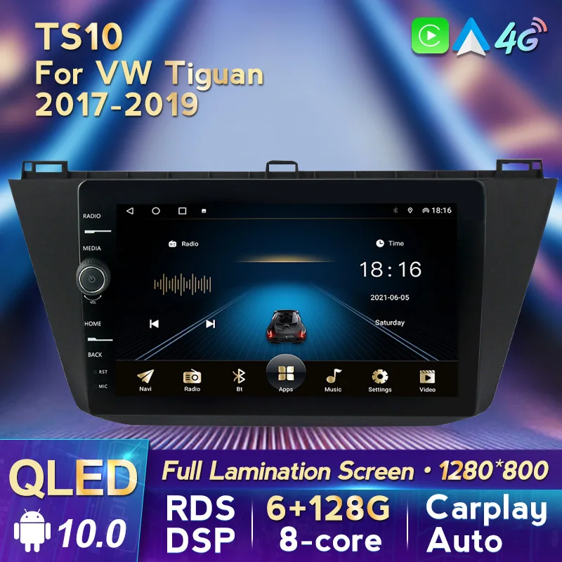 

Android 10 6 + 128G QLED экран автомобильное радио стерео для VW Volkswagen Tiguan 2017 2018 2019 GPS навигация CARPLAY + Авто 4G WIFI DSP BT