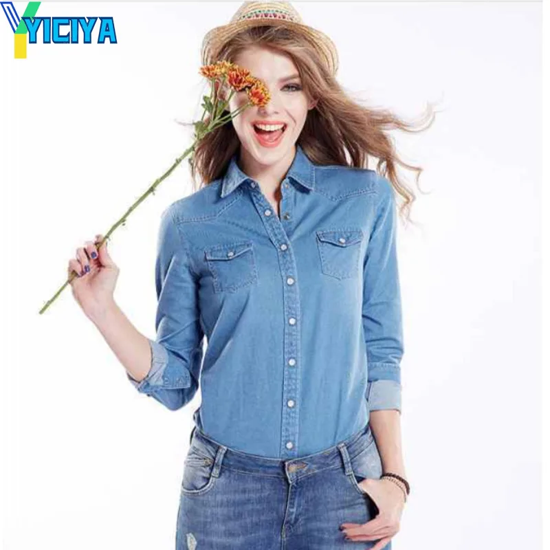 

YICIYA Women 2021 Denim Shirt Jacket Coat Vintage Long Sleeve Female Outerwear Chic Tops female jacket winter met jean jeans y2k