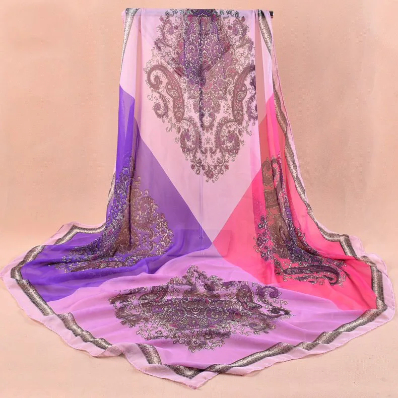 Весенняя двухцветная шелковая сатиновая квадратная лента для волос хиджаб