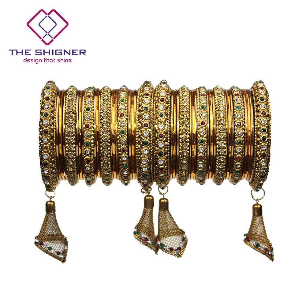 SHIGNER болливудское украшение золотистого цвета латкан Jhumka Свадебный Choora Набор