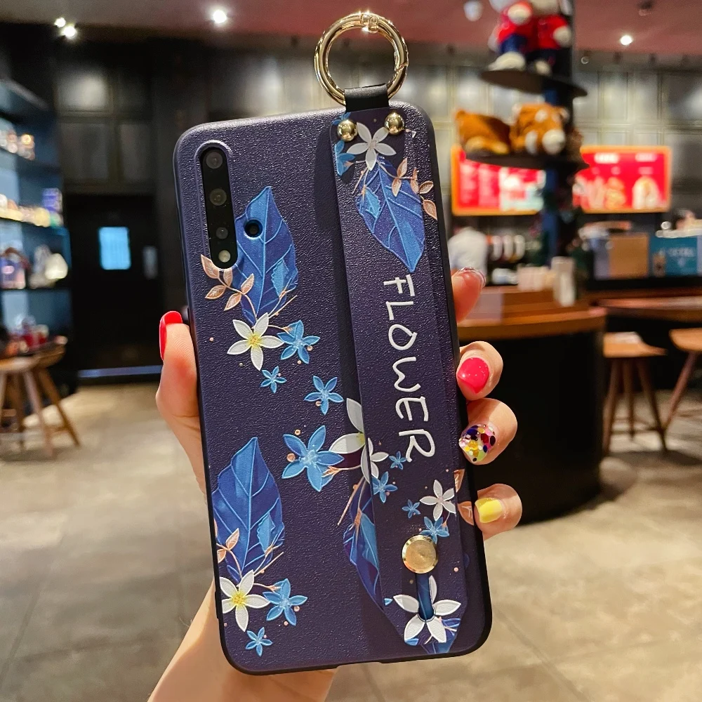 

sumkeymi Wrist Strap Phone Holder Case For HUAWEI Mate 20 30 40 Pro Lite Honor 20 30 Pro X10 Hand Band Cases Flower TPU Cover