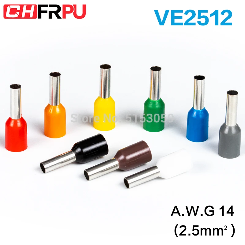 100 шт. E2512 Изолированные Наконечники Клеммная колодка шнур концевой провод