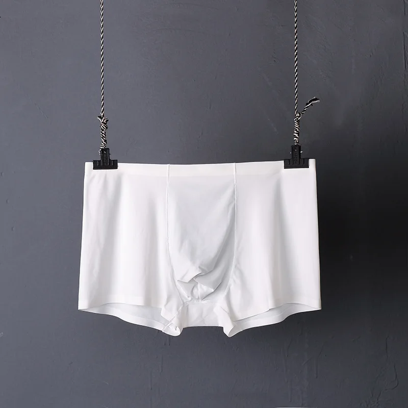 

Men Sexy Ice Silk Seamless Boxer Shorts Breathable Mens Underwear Panties Man Comfortable U Bulge Pouch Solid Underpants Cueca