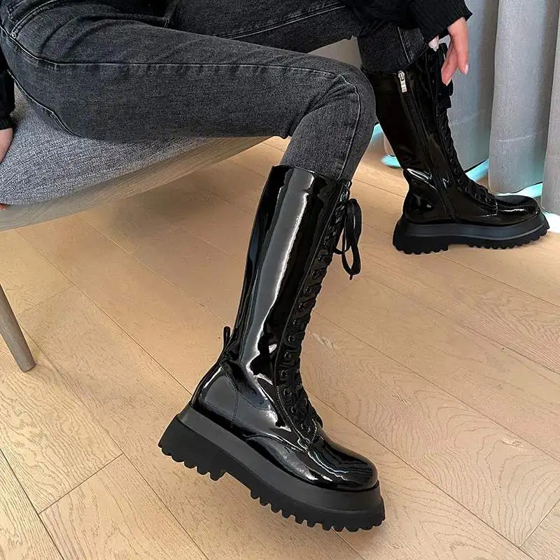 Сапоги Krazing Pot из спилковой коровьей кожи с круглым носком на толстом высоком