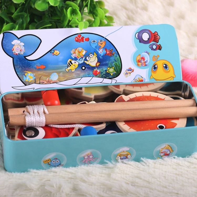 Детская деревянная игрушка-палочка магнитные игрушки рыболовная игра жестяная