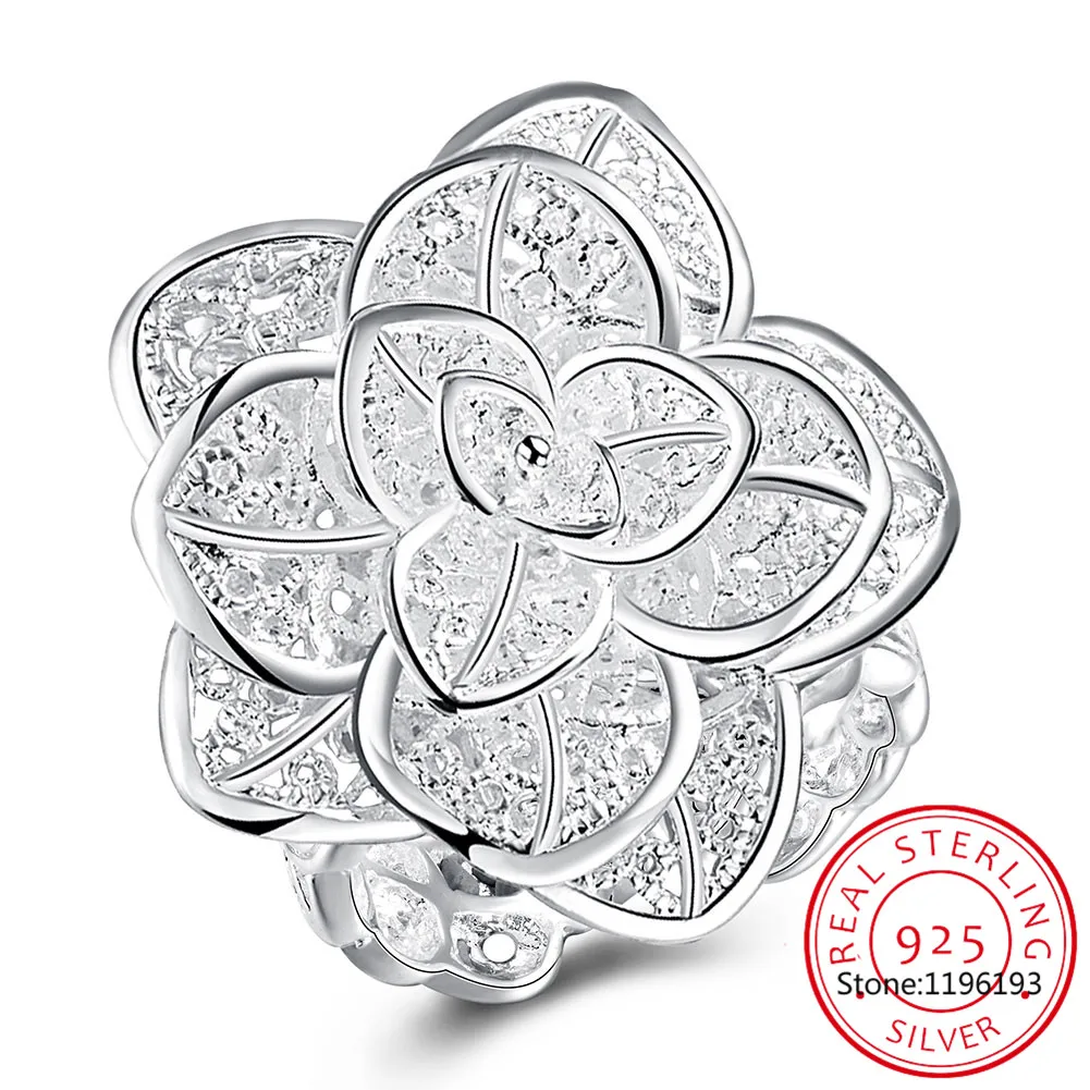 

925 Sterling Silver Multi-layer Rose Flower Thumb Ring for Women Adjustable Finger Ring Bague anillos de prata For Woman Gift