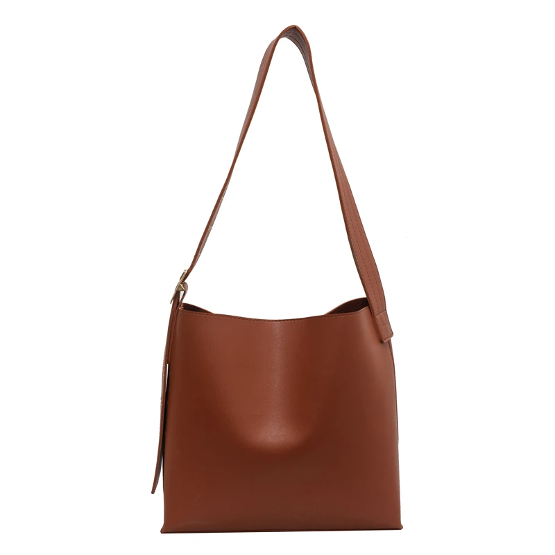 

Soft Leather Bucket Bag Wide Shoulder Strap Large Pack 2020 New High Capacity Solid Color Women Shoulder Package D612