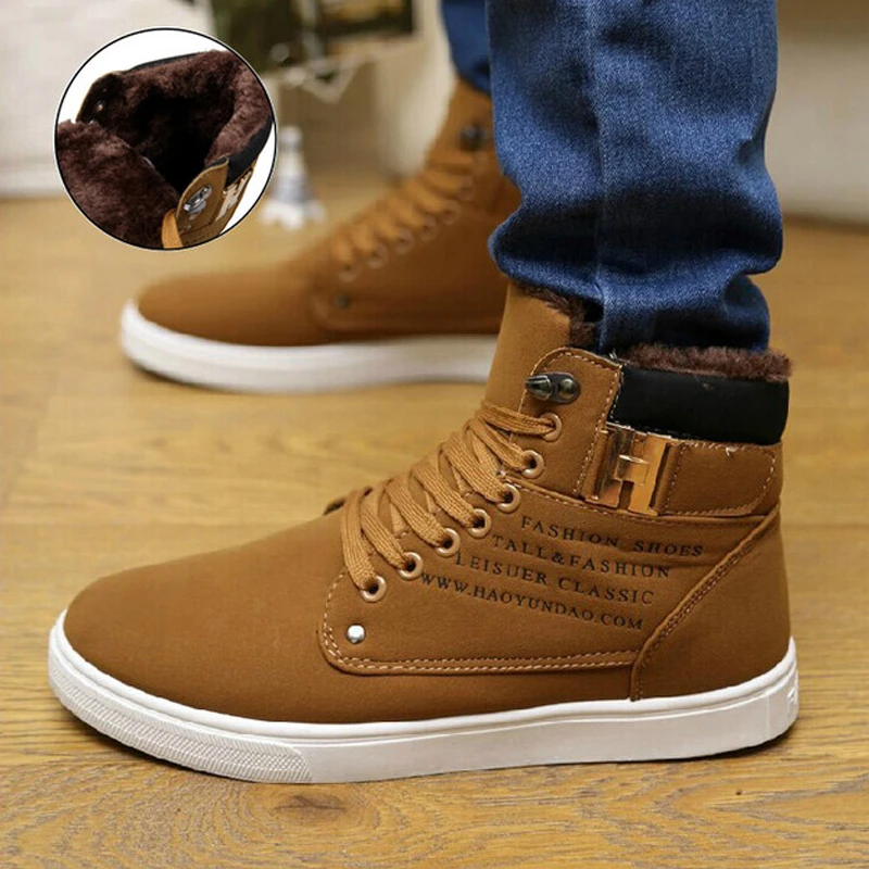 Зимние мужские ботинки 2020 модные однотонные Теплые повседневные кроссовки на