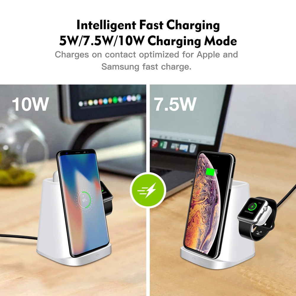 Беспроводная зарядная док станция 3 в 1 Qi для Apple Watch Airpods Pro iPhone 12 XS XR XsMax 8X11 Max