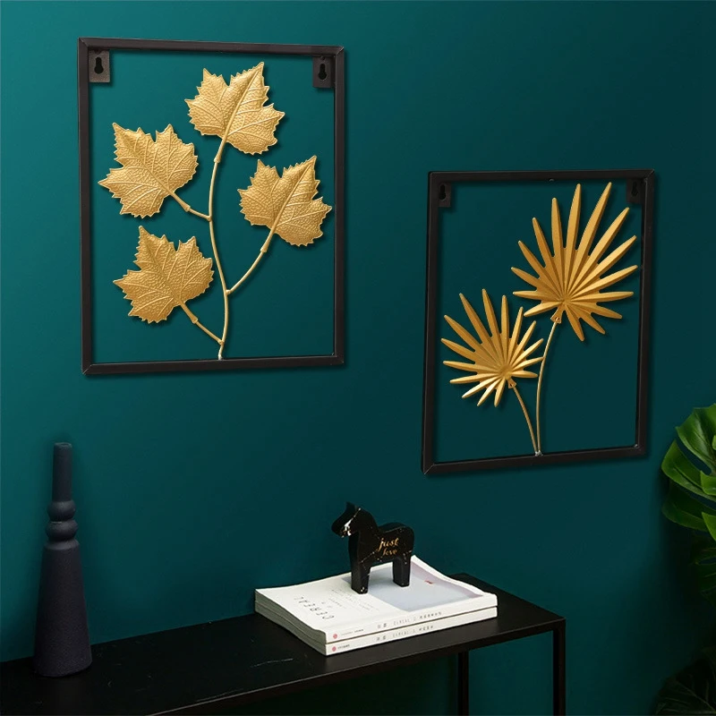 

Luxury Iron Wall Hanging Ornament Gold Leaf Background Wall Decoration Living Room Wall Home Decor