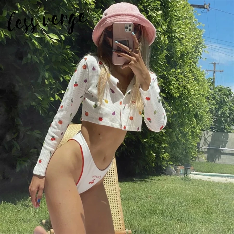 Lessverge/Новинка Модный топ с принтом фруктов Кардиган длинными рукавами на