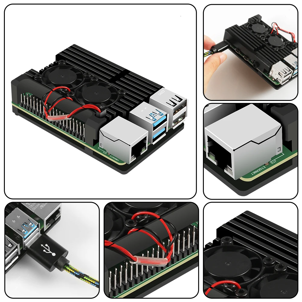 Raspberry Pi 4 4B Case + Power Adapter CNC Aluminum Cover Heatsink Cooling Fan for Model B | Компьютеры и офис
