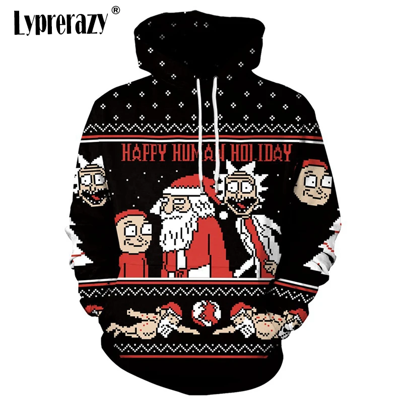 Lyprerazy Rick and Morty/Рождественские толстовки с капюшоном с принтом Санта-Клауса, унисекс, толстовка с капюшоном, повседневный спортивный костюм, пуловер с капюшоном