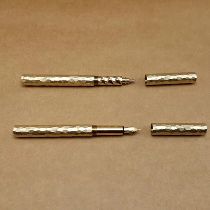 Handmade Brass Stone Pattern Fountain Pen 0.5mm Black Ink Gel Pen 2 in 1 Tactical Pen Self Defense EDC as Personalized Gift