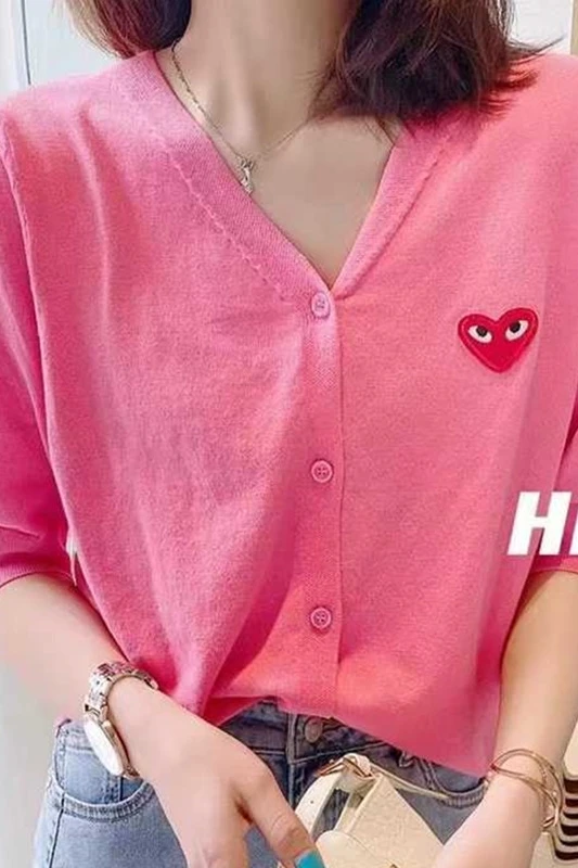 

Summer new style women's fashion love embroidery pure cotton short-sleeved cardigan casual style