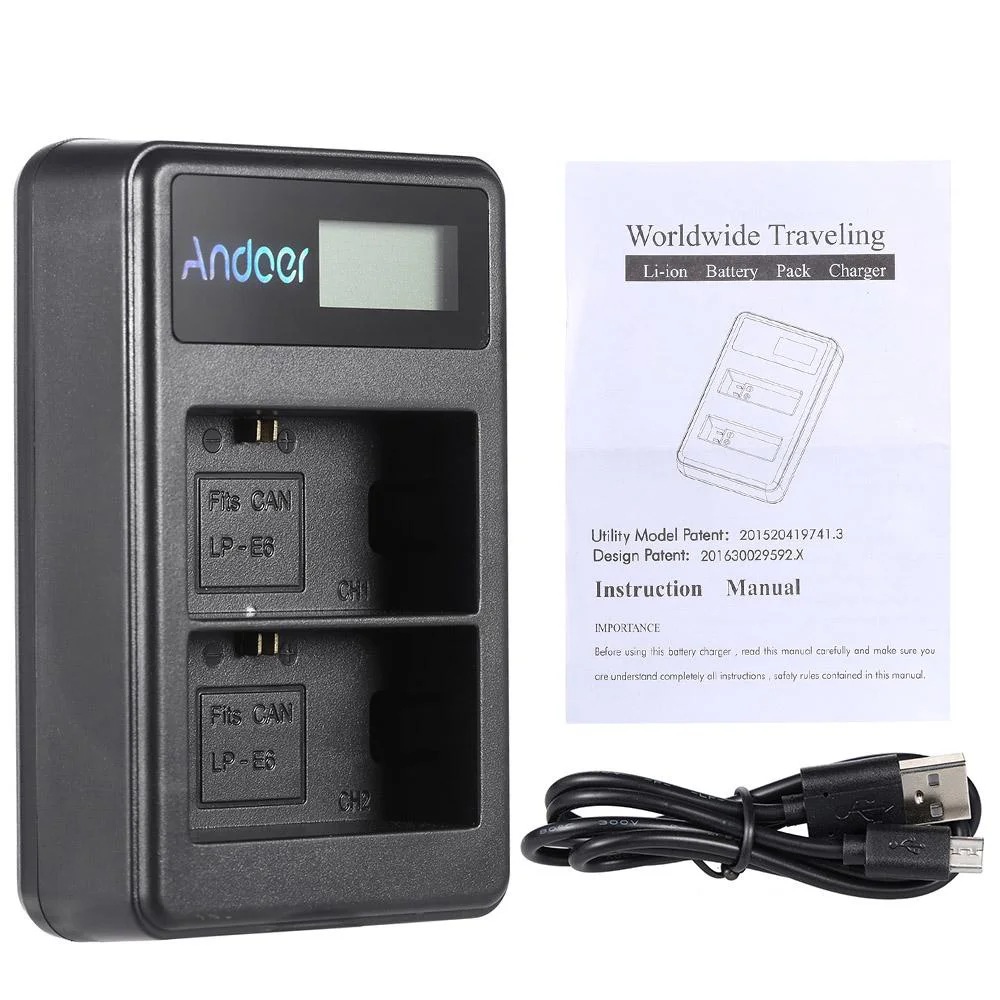 Зарядное устройство Andoer для литий ионных аккумуляторов с ЖК дисплеем 2 слотовым