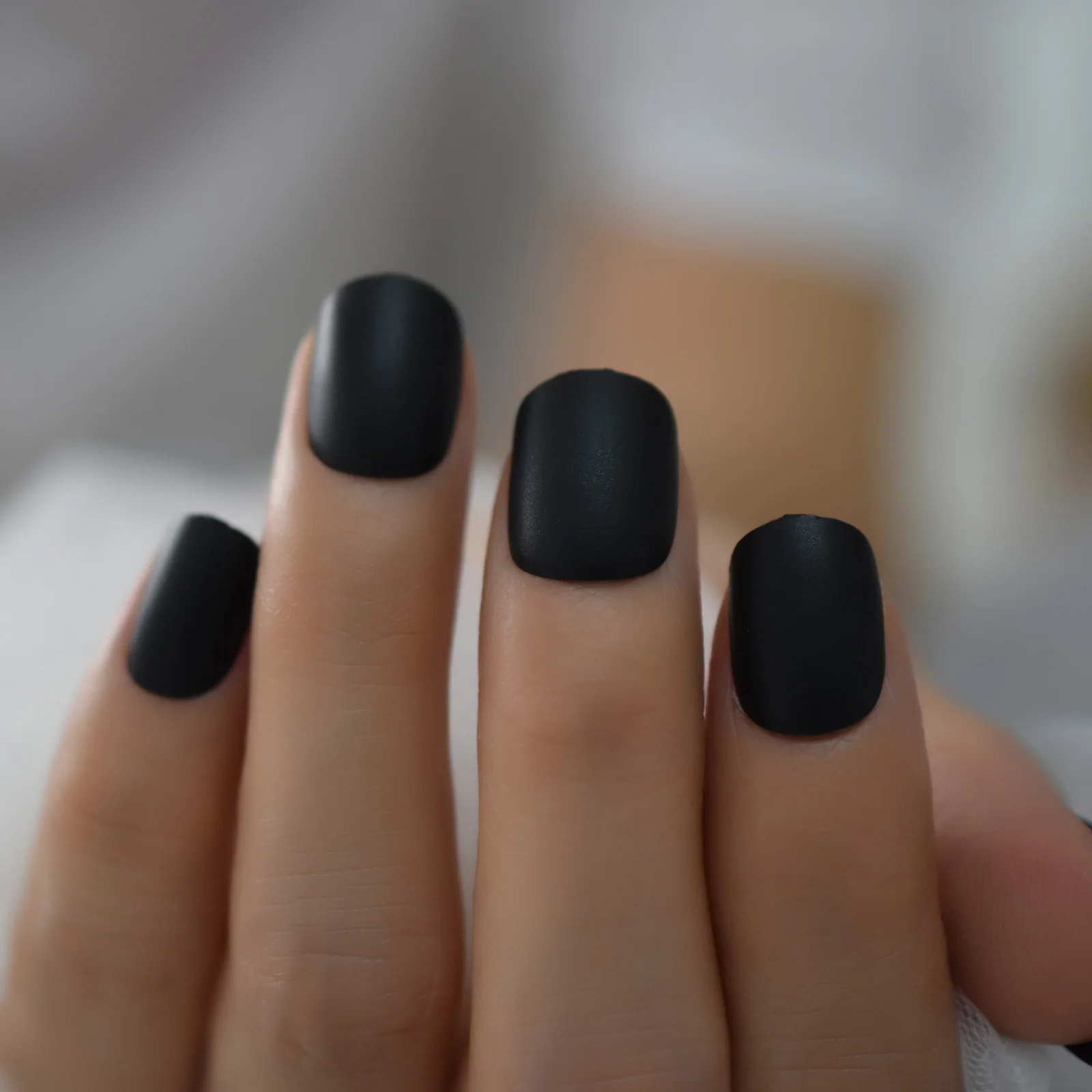 Накладные искусственные ногти Matte Black короткие пресс-он кругло-квадратной формы салон красоты ложные наконечники для домашней работы.