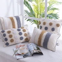 home decor cushion cover nordic tufted circle pillow case indian handmade contrast color linen embroidery pillow 30x50cm45x45cm