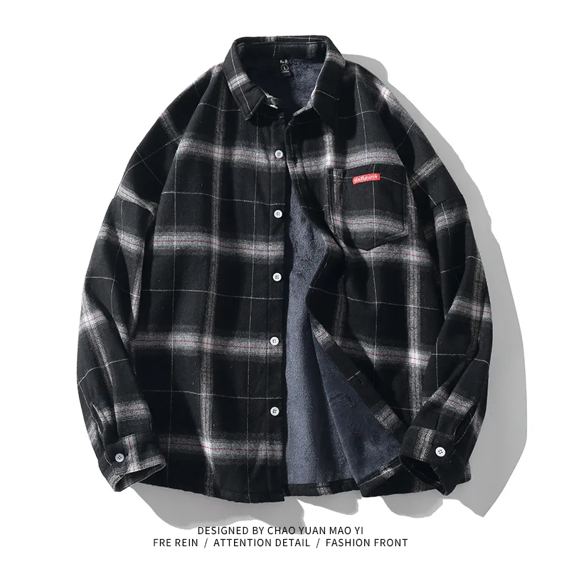 Spring Autumn Plaid Shirt Men Cotton New Male Casual Long Sleeve Shirt High Quality Men Clothing Plus Velvet Warm