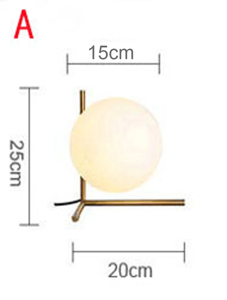 A Ball Dia15cm Современный светодиодный Настольный светильник, настольная лампа, светильник, стеклянный шар, настольная лампа, настольный светильник для спальни, гостиной, пола, прикроватный, золотой дизайн - Цвет абажура: A Ball Dia15cm