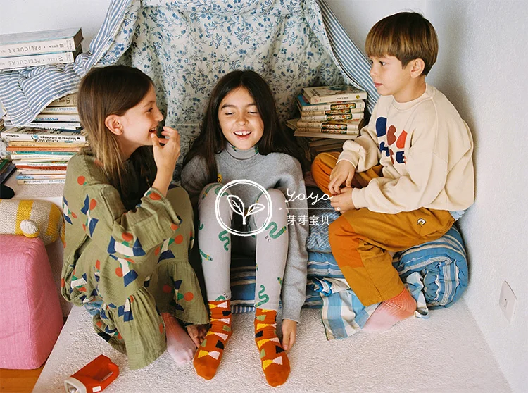 

Bobo 21AW printed comfortable long sleeve casual sweater top for boys and girls