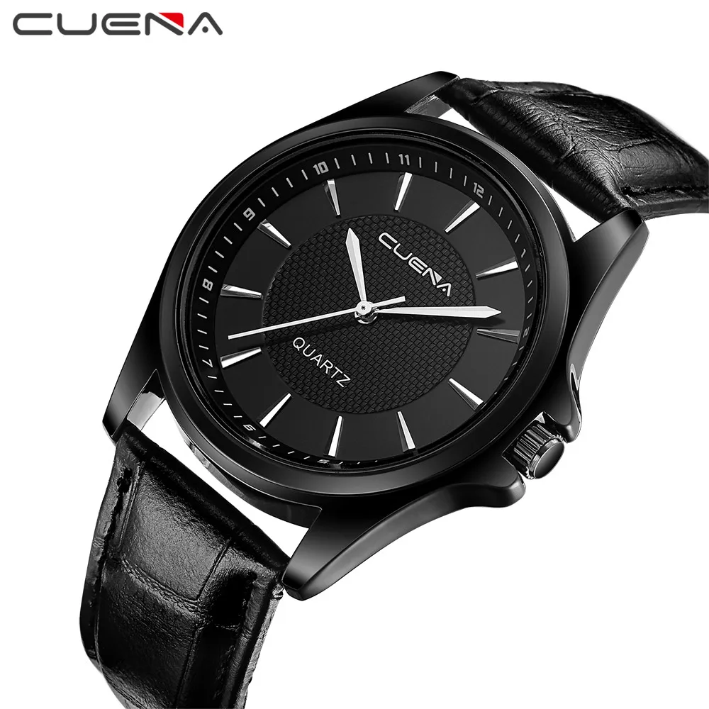 CUENA Новый Лидер продаж часы для Мужская мода роскошные кожаные кварцевые