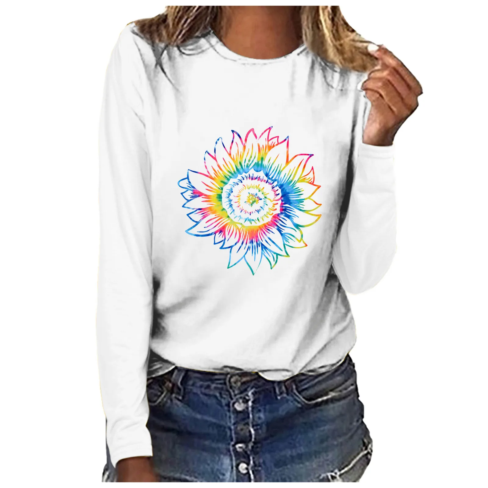 Women's Plus Size Printed T-shirt Casual Long-sleeved Top Clothes Women Oversized Sweetshirt Harajuku Vintage Hoodie 2021