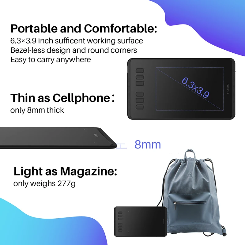 HUION Inspiroy H640P без аккумулятора цифровые планшеты для рисования графический планшет с 8192 уровнями давления стилус с OTG подарок