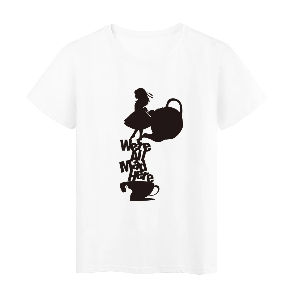 

Disney Alice In Wonderland Alice's Crazy Tea Party T-shirt Women White Leisure Creativity Basic T Shirt Pattern Disney Brand Top