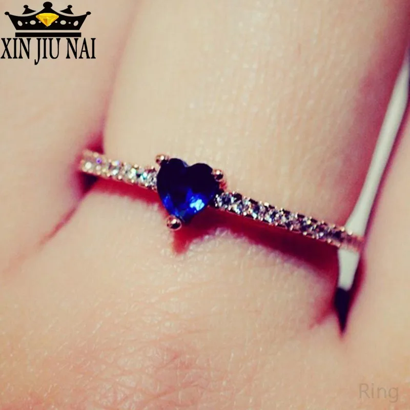 Высокое качество кольцо с синим сердцем и кубическим цирконием изящные милые