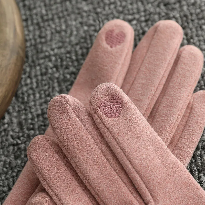 

New Women Winter Keep Warm Touch Screen Thin Section Gloves Single Layer Plus Velvet Inside Female Elegant Soft Cycling Gloves