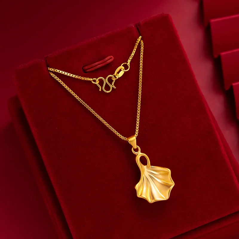 Ginkgo Leaf Necklace Pendant for Women Pure 999 Yellow Gold 18K Trendy Leaf Fine Jewelry Christmas Gifts