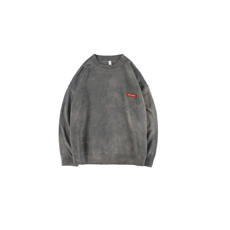 grey sweater Темный значок с круглым вырезом Галстук окрашенный свитер для мужчин пуловер с вырезом лодочкой мужской свитер уличная одежда - Цвет: grey sweater