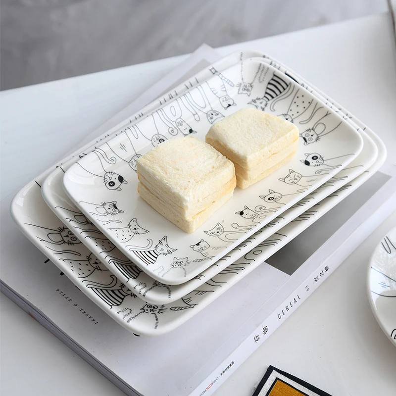 Креативная керамическая тарелка для завтрака с рисунком кошки 8 дюймов 9 10