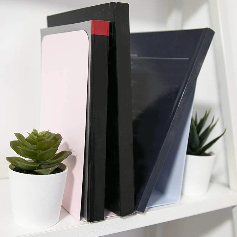 

Metal Bookends,4 Pairs/8 Pieces Heavy Duty Bookends for Shelves Heavy Books, Anti-Slip Design Book Stopper for azines