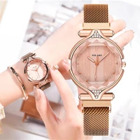 shining crystal women luxury fashion pink watches stainless steel mesh strap quartz watch magnet buckle ladies wristwatches