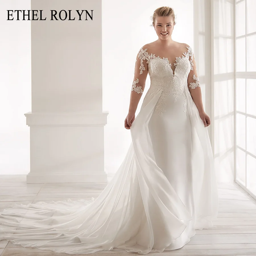 Этель ROLYN размера плюс Свадебные платья Русалочки 2021 атласный Vestido De Noiva Половина