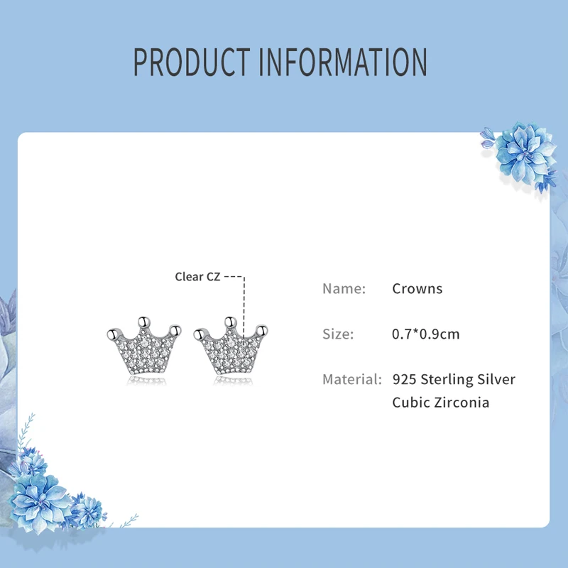 Оригинальные 100% Стерлинговое Серебро 925 пробы маленькие серьги гвоздики Корона