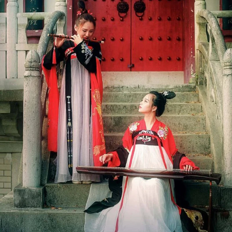 Китайская праздничная одежда Hanfu черного/красного цвета костюм для народных