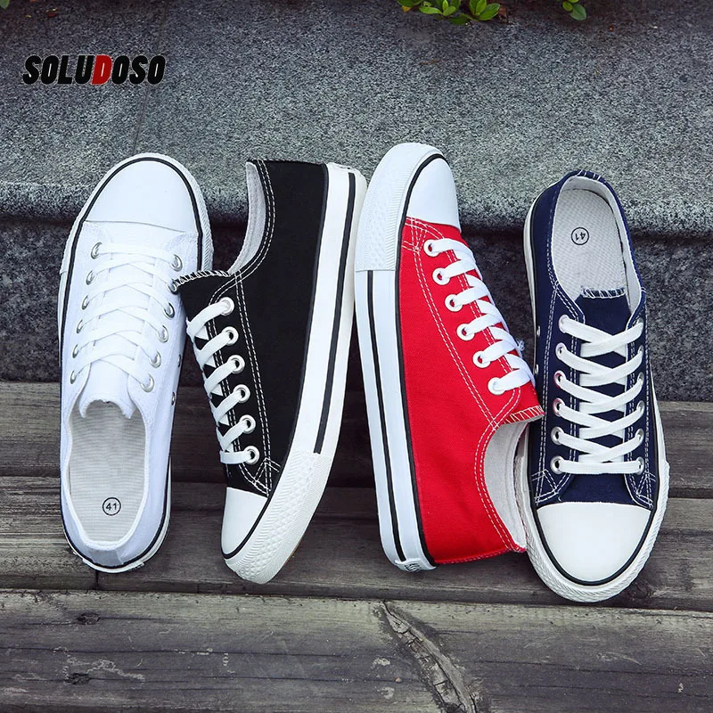 

Men's Vulcanize Shoes Classic Canvas Shoes Solid Lace-up Casual White black Red Couple Sneakers Low-cut Canvas Shoes BINHIIRO