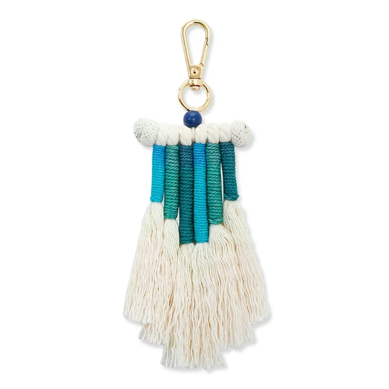 

Weaving Rainbow Keychains for Women Boho Handmade Key Holder Macrame Bag Keyring T4MD