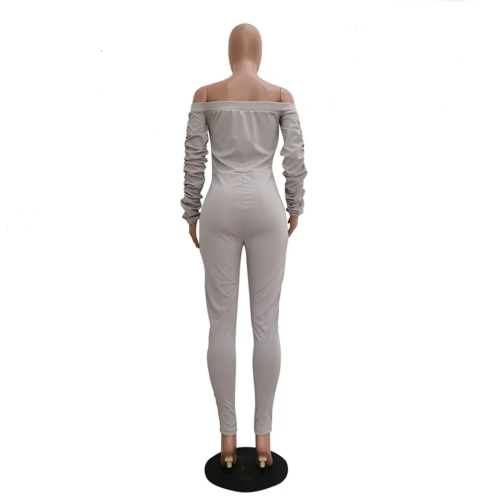 

Elegant Zipper Jumpsuit Women Long Sleeve Draped Trouser Romper Slash Neck Strapless One Piece Outfit Wholesale Dropshipping